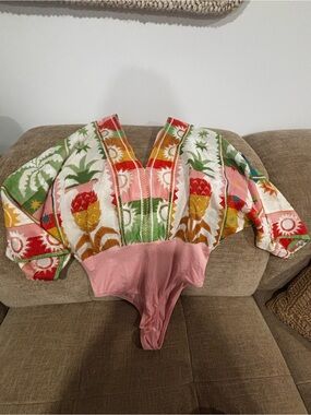 Tropical Pineapple Patchwork Bodysuit in Pink and Green